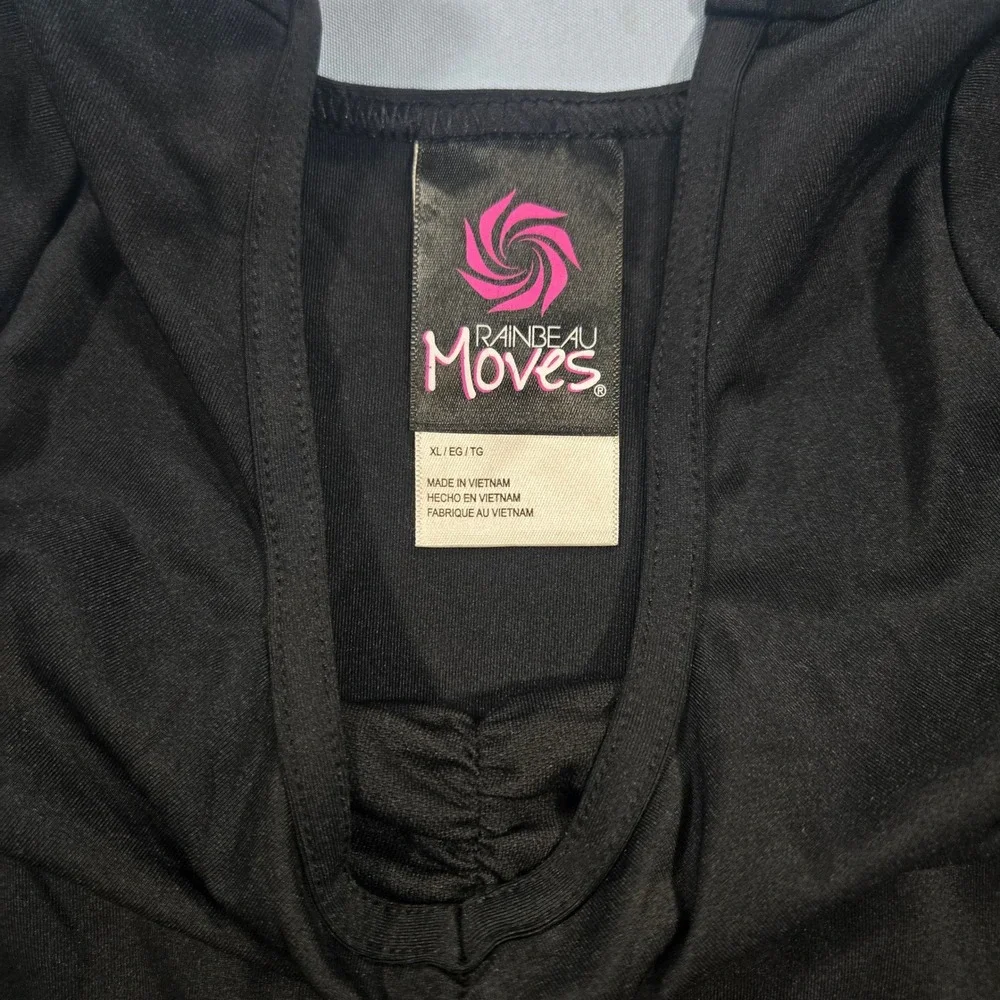 Rainbeau Moves Girls Black Short Sleeve Pinch Front Dance Leotard XL RB6827G